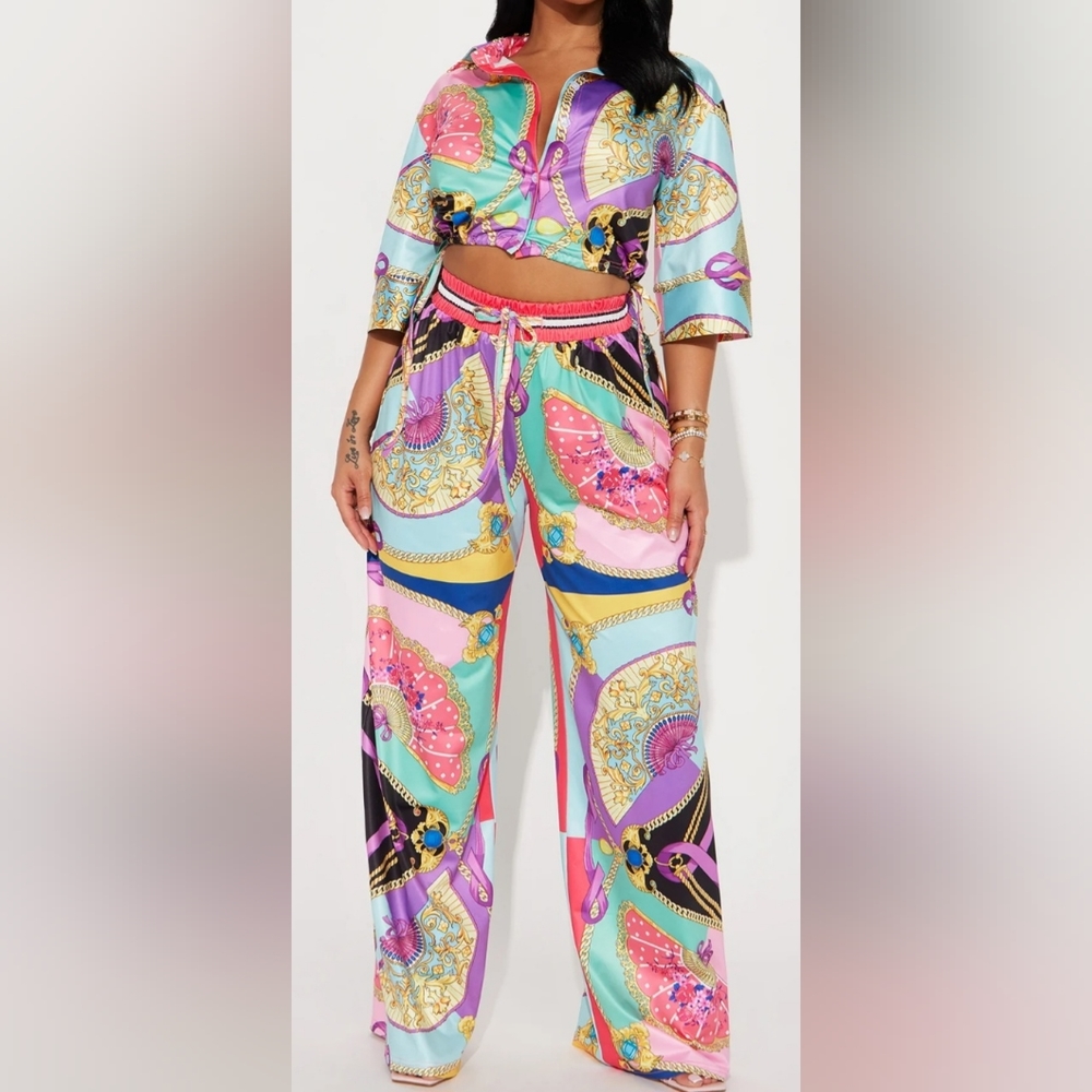 Fashion Nova Right on Time Pant Set-Purple Combo